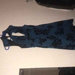 Greenish dress with black floral suede